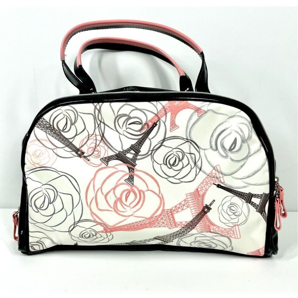 Lancôme Floral Eiffel Tower Paris Makeup Carrying Case Double Zip Around Handle - Picture 3 of 8